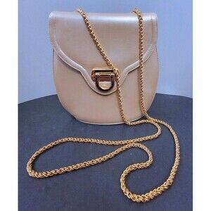 Vintage Frenchy Of California Beige Purse With Gold Details & Gold Chain Strap